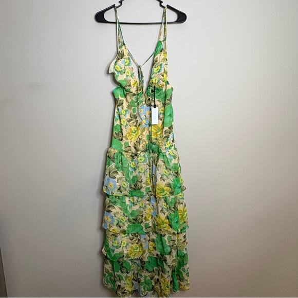 NWT ASTR Aneira Green Yellow Floral Tiered Ruffled Maxi Dress XL - Picture 6 of 10